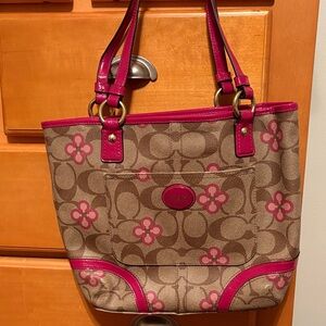 Coach Tan and Pink Floral Tote